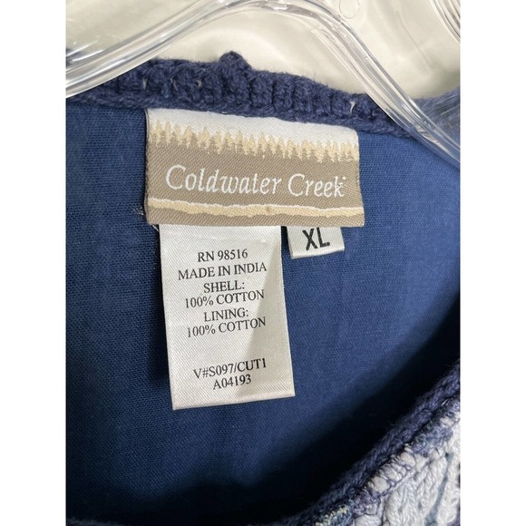 Coldwater Creek Women's Jacket Size XL Crochet Denim Boho Indigo Patchwork Y2K - Picture 9 of 15